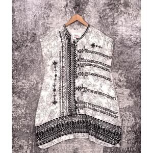 BIYA Johnny Was Dress Medium Womens 100% Silk Black & White Embroidered Tunic